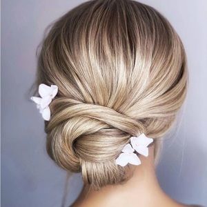 Bridal floral hairpins, white clay flower hairpins, bridal hair accessories